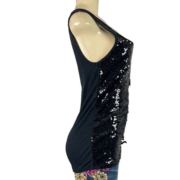 Old Navy L Black Sequin Front Scoop Neckline Cotton Blend Tank Top - Picture 3 of 6